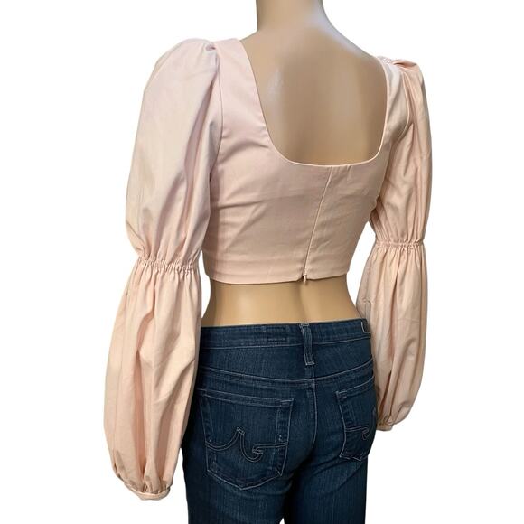 Lovers And Friends Daphne Crop Top XS Tulip Pink Puff Sleeve Coquette Princess - Picture 3 of 9
